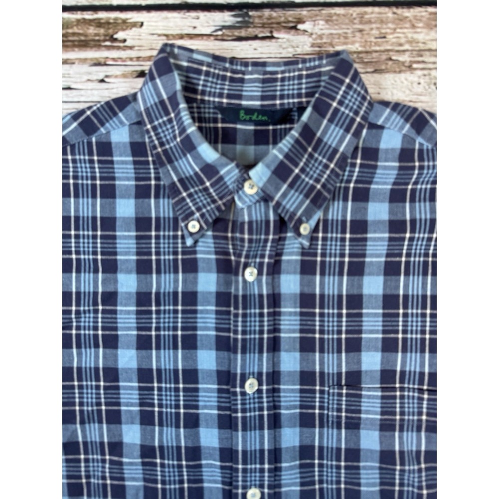 Boden Shirt Men's‎ Size Large Blue Check Long Sleeve 100% Cotton Button Down
